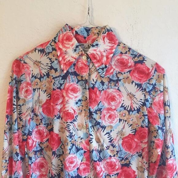 Vintage M button down blouse floral Sodi Miami FL - Picture 2 of 8